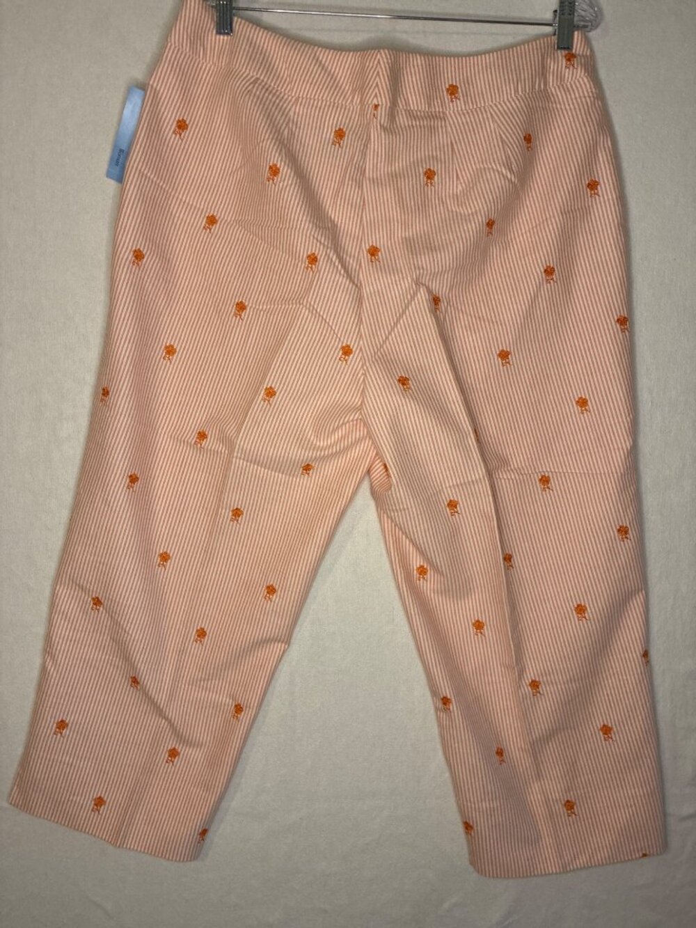 Vintage Evan Picone Woman 14W Capri Pants NWT Orange Stripe Embroidered Cotton C - Picture 5 of 11